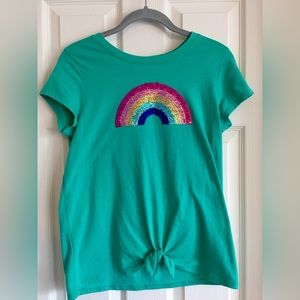 Cat & Jack Girl’s XL Tshirt Rainbow Flip Sequin Knot Tie Hem Green